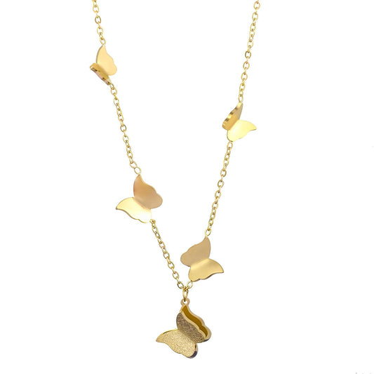 Elegant 18K gold plated butterflies necklace with intricate butterfly pendant design on a delicate chain.