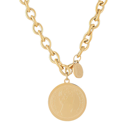 Handmade 18K gold plated coin necklace with elegant pendant, crafted for timeless style at GeorgiaReneeBoutique.