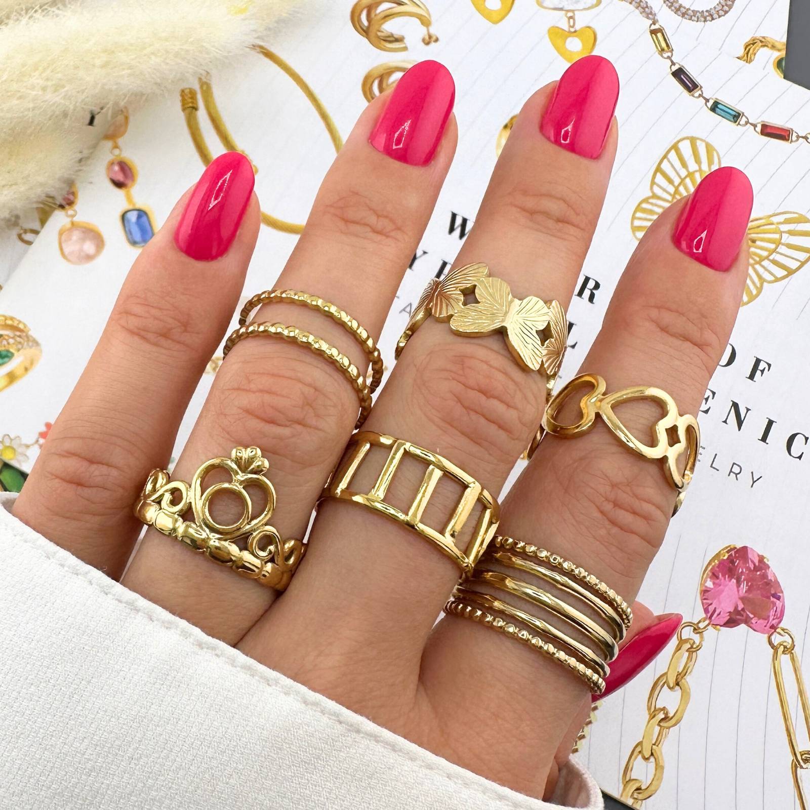 Elegant tarnish-proof 18K gold plated stackable rings featuring unique butterfly and crown motifs by GeorgiaReneeBoutique.