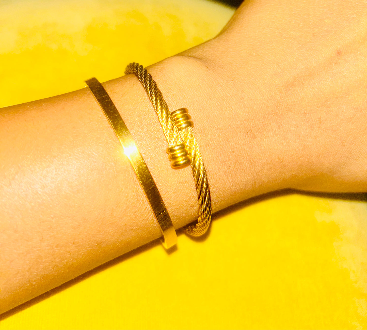 Rope Bangle Bracelet 18K Gold Plated Steel