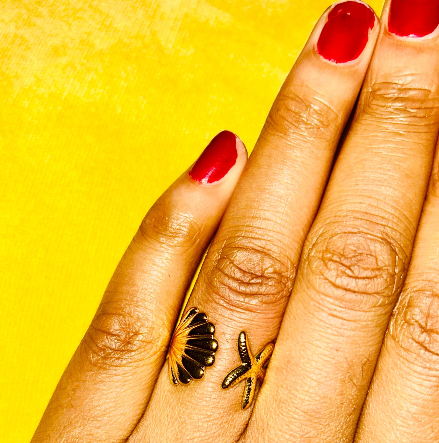 Starfish and Seashell Ring 18K Gold Plated