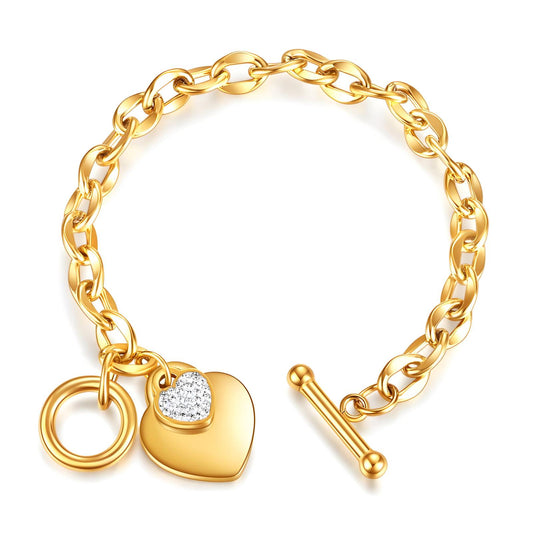 Handmade 18K gold plated hearts bracelet with elegant heart charm, crafted by GeorgiaReneeBoutique.