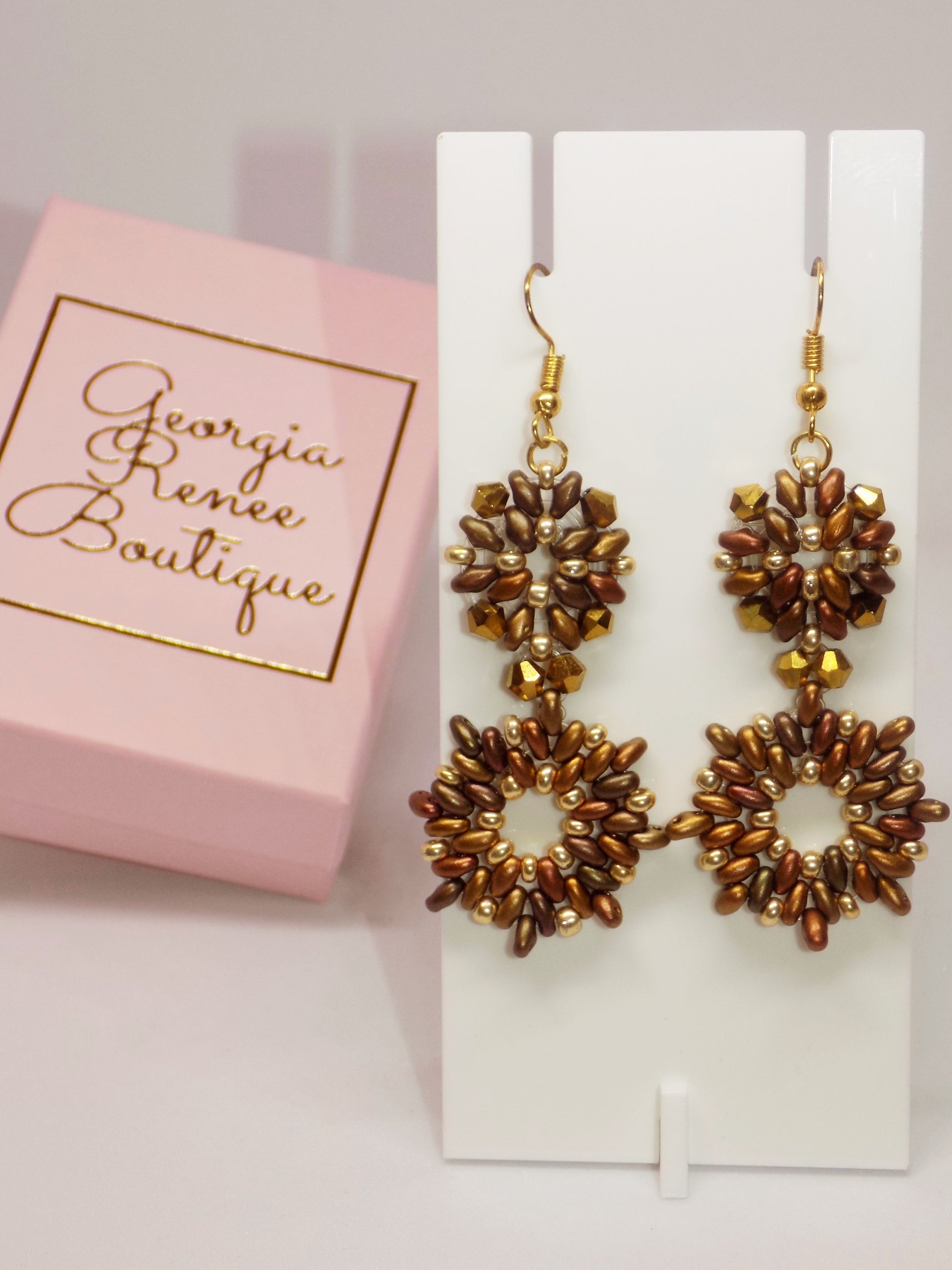 Valentina handmade 18K gold plated chandelier earrings in premium gift packaging, ideal for weddings or elegant events.