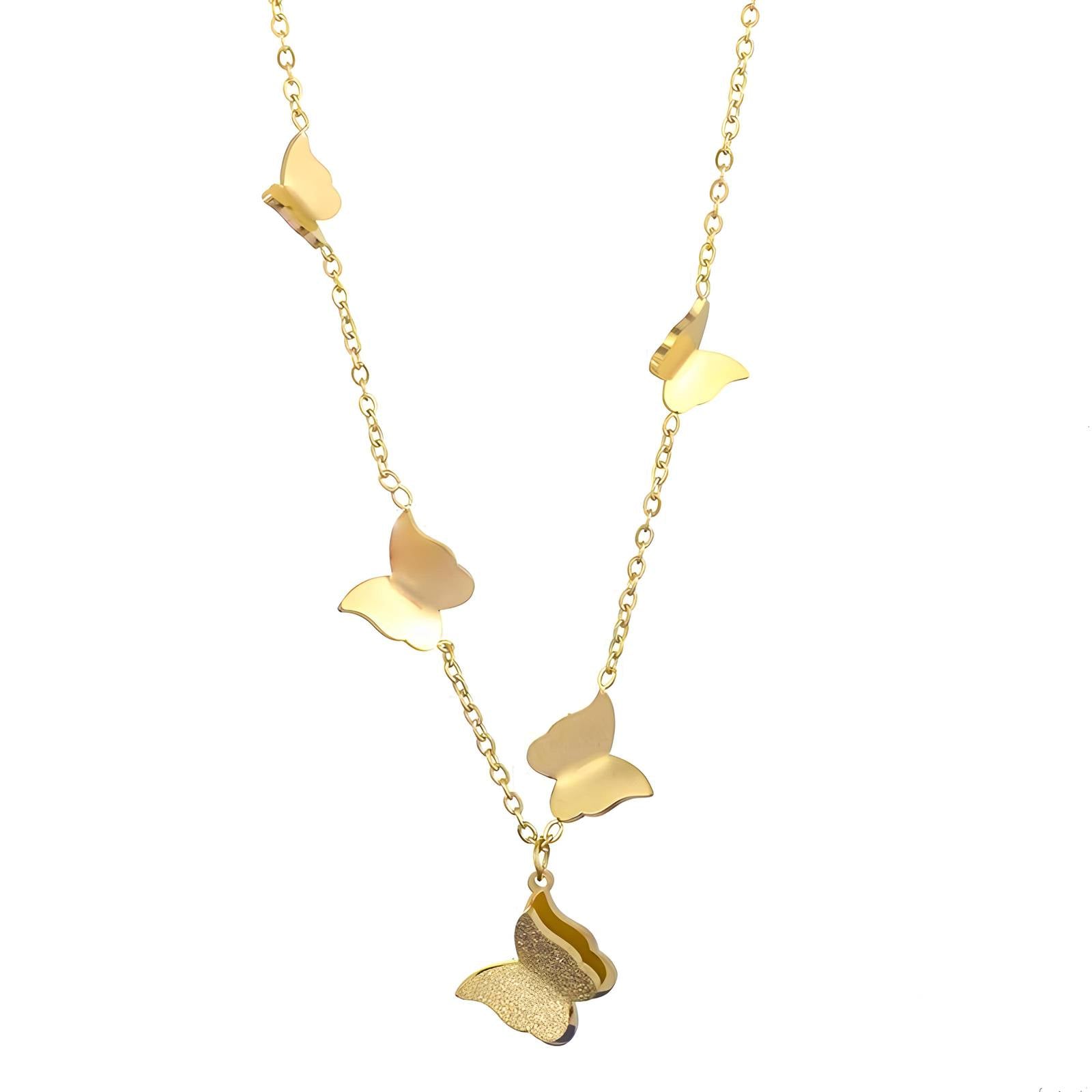 Elegant 18K gold plated butterflies necklace with intricate butterfly pendant design on a delicate chain.