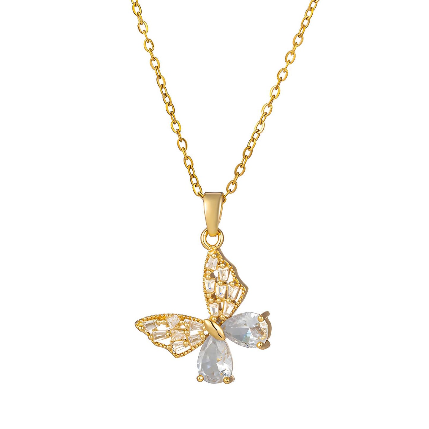 Handmade 18K gold plated steel butterfly necklace with elegant pendant, crafted for timeless charm at GeorgiaReneeBoutique.